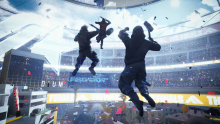 HD wallpaper featuring 'The Finals' video game with characters in action-packed stadium setting.