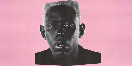 Stylized black and white image of a male artist against a pink background, tagged as music and rapper-themed HD desktop wallpaper.