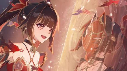 A vibrant HD wallpaper from the video game Honkai: Star Rail, featuring Sparkle, showcasing a dreamy scene with butterflies and reflections in a magical setting.