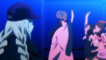 HD wallpaper featuring characters from the anime Ya Boy Kongming! with a vibrant club scene in the background.