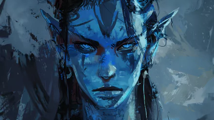 HD desktop wallpaper featuring artistic fan-made portrayal of a blue-skinned character inspired by the Avatar movie.