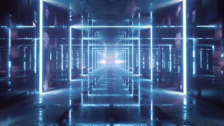 HD desktop wallpaper featuring a stunning infinity mirror effect with neon lights.
