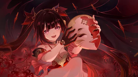 A vibrant HD wallpaper featuring Sparkle from Honkai: Star Rail, showcasing a character with dark hair and a mask, surrounded by a dynamic, mystical background.