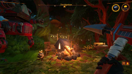 HD Wallpaper of Lightyear Frontier Video Game featuring a Campfire Scene in a Lush Forest Environment.