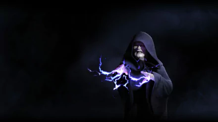 HD desktop wallpaper featuring Emperor Palpatine with force lightning from Star Wars Battlefront II, set against a dark, atmospheric background.