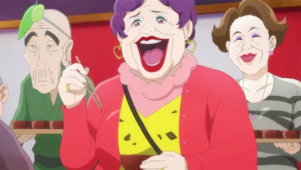 Colorful anime scene featuring cheerful characters enjoying a meal together. This HD desktop wallpaper from Astro Note captures lively expressions and dynamic interaction.