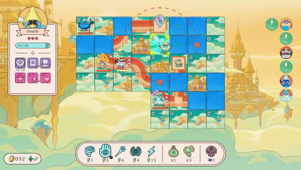 HD desktop wallpaper featuring a colorful and whimsical grid-based game interface from Let's! Revolution!, with cartoonish graphics and game assets, such as icons and characters.