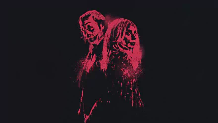 HD desktop wallpaper featuring stylized artistic silhouettes in pink and white tones against a dark background, representing characters associated with the movie Joker: Folie à Deux.