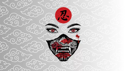 4K Ultra HD anime wallpaper featuring a red-themed ninja mask with fierce eyes and a red symbol on the forehead, set against a swirling cloud background.