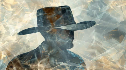 An abstract HD wallpaper featuring a silhouette of a person wearing a cowboy hat with a textured, artistic background.