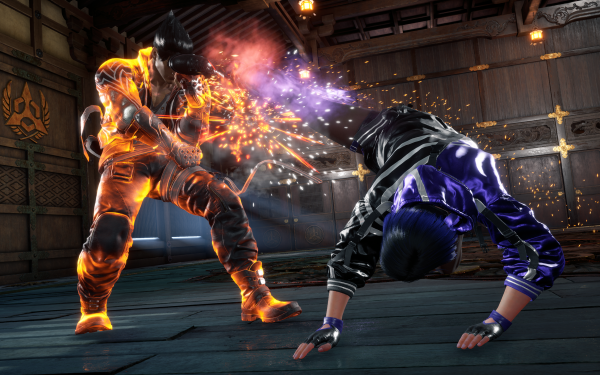 HD desktop wallpaper featuring a dynamic fight scene from Tekken 8 video game with the character Reina displaying her signature move.