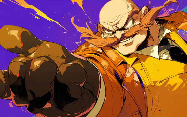 HD wallpaper of Dr. Robotnik in dynamic pose with a vibrant blue and orange background.