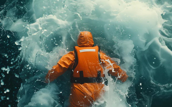 Person wearing a life jacket in rough sea waters, HD wallpaper.