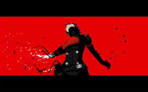 HD desktop wallpaper featuring a stylized character from the video game SIGNALIS against a red and black background.