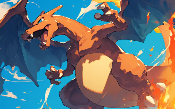 HD desktop wallpaper featuring the fiery Pokémon Charizard in dynamic pose with flames.