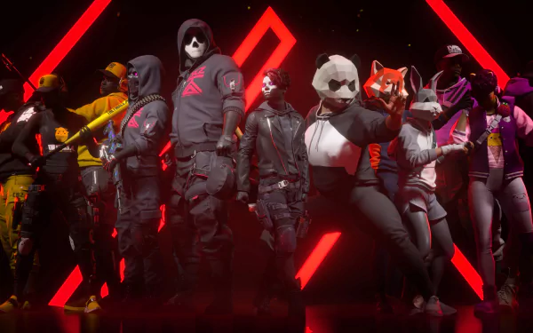 A vibrant HD wallpaper featuring characters from the video game The Finals, showcasing a diverse group in striking outfits against a dynamic, illuminated backdrop.