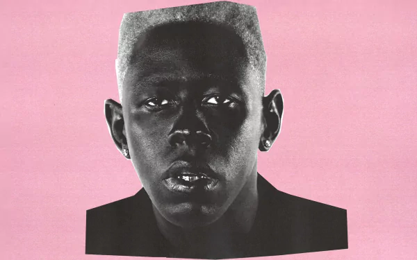 Stylized black and white image of a male artist against a pink background, tagged as music and rapper-themed HD desktop wallpaper.