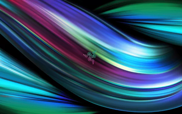 HD Razer-themed abstract desktop wallpaper featuring dynamic swirls of vibrant blue, green, and purple hues.