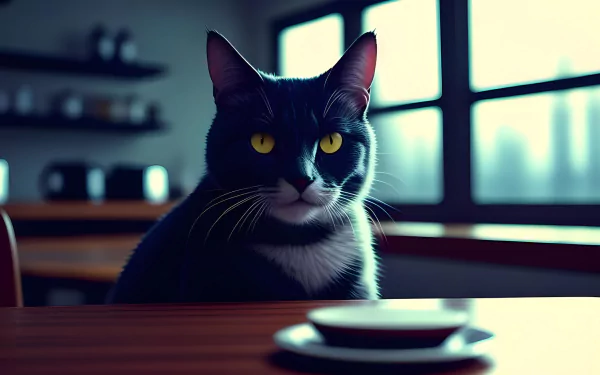 A sophisticated and whimsical AI Art piece featuring a stylish cat in a retro diner setting, perfect for HD desktop wallpaper.