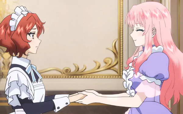 HD anime wallpaper featuring characters from '7th Time Loop: The Villainess Enjoys a Carefree Life Married to Her Worst Enemy!' in a regal setting for a desktop background.