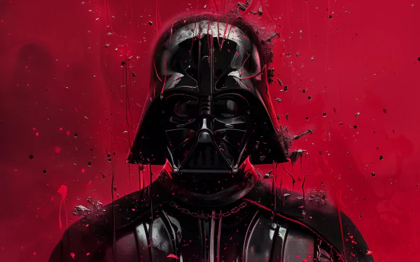HD desktop wallpaper featuring Darth Vader with a red splatter background, perfect for Star Wars enthusiasts.