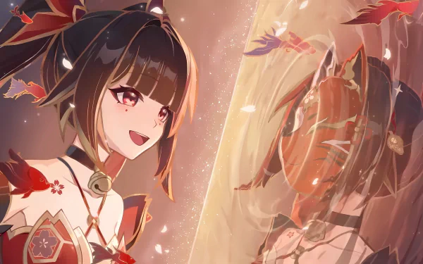 A vibrant HD wallpaper from the video game Honkai: Star Rail, featuring Sparkle, showcasing a dreamy scene with butterflies and reflections in a magical setting.