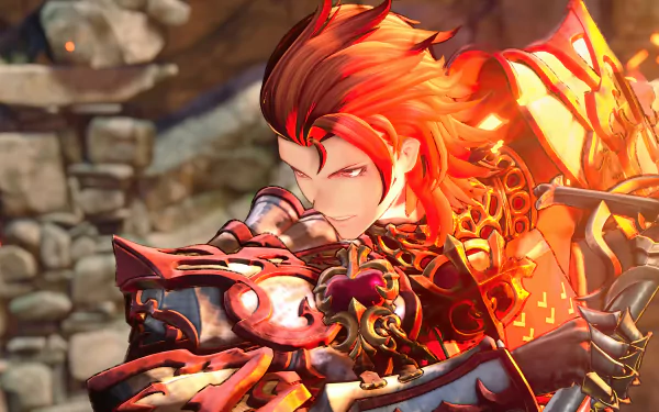 HD Wallpaper of a fiery red-headed character from Granblue Fantasy: Relink video game.