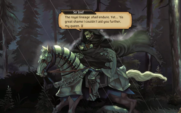HD desktop wallpaper featuring Unicorn Overlord character from a video game, depicted as a knight on horseback in a dark forest setting.