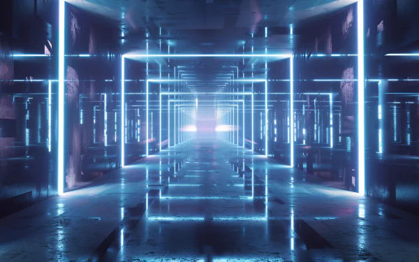 HD desktop wallpaper featuring a stunning infinity mirror effect with neon lights.
