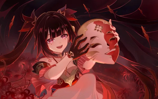 A vibrant HD wallpaper featuring Sparkle from Honkai: Star Rail, showcasing a character with dark hair and a mask, surrounded by a dynamic, mystical background.