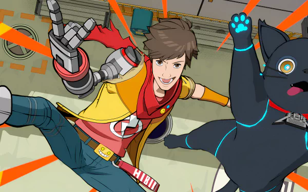 Hi-Fi Rush game characters in action for HD desktop wallpaper.