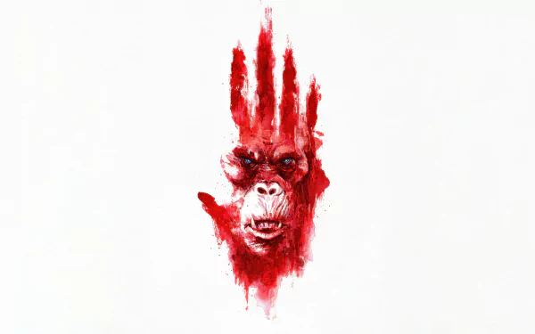 HD wallpaper featuring stylized red ink rendition of Kong from Godzilla x Kong: The New Empire against a white background.