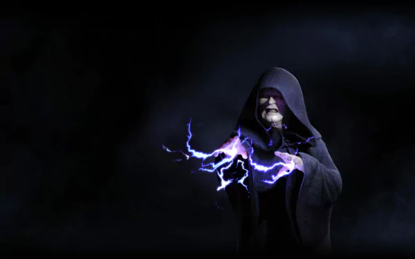 HD desktop wallpaper featuring Emperor Palpatine with force lightning from Star Wars Battlefront II, set against a dark, atmospheric background.