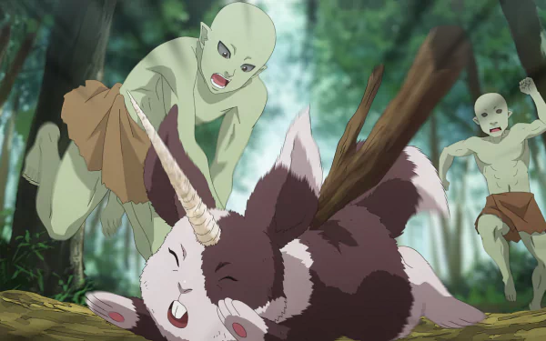 HD anime wallpaper from Re:Monster depicting a scene with goblins attacking in a forest setting.