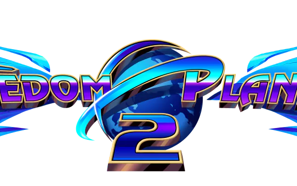 HD wallpaper featuring the logo for the video game Freedom Planet 2 with dynamic blue and purple design elements.