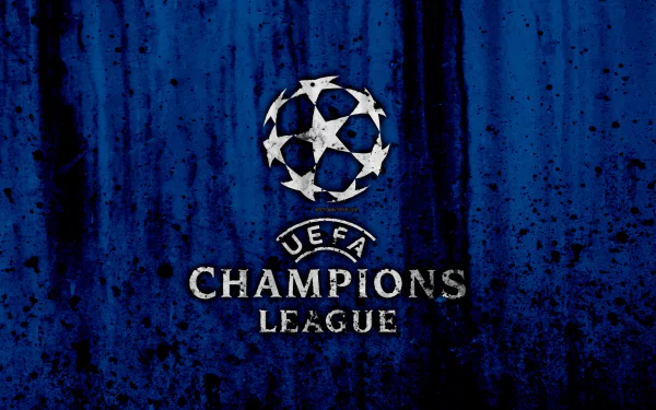 UEFA Champions League logo on a blue textured background, HD desktop wallpaper.
