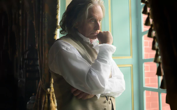 HD desktop wallpaper featuring a thoughtful character from the TV show Franklin, dressed in historical attire and standing pensively by a window.