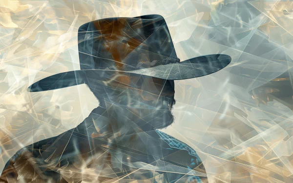 An abstract HD wallpaper featuring a silhouette of a person wearing a cowboy hat with a textured, artistic background.