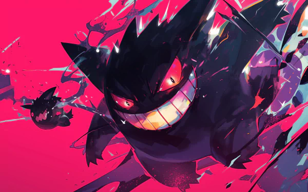 Anxionously scary looking Pokemon Gengar, creeping from distance by patrika