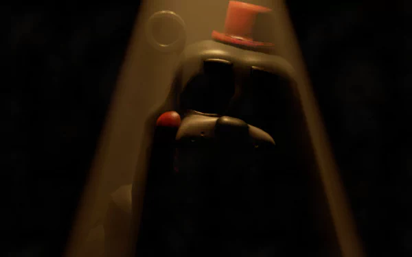 Dark, eerie close-up of Freddy Fazbear from Freddy Fazbear's Pizzeria Simulator, rendered in 8K Ultra HD for a Five Nights at Freddy's PC desktop wallpaper.