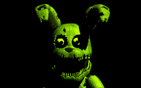 Sinister green torn animatronic bunny from Five Nights at Freddy's 4, on a black background — 8K Ultra HD PC desktop wallpaper.