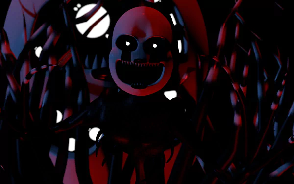 Dark, eerie animatronic figures from Five Nights at Freddy's 4 are showcased in this 8K Ultra HD PC desktop wallpaper, capturing the game's intense horror atmosphere.