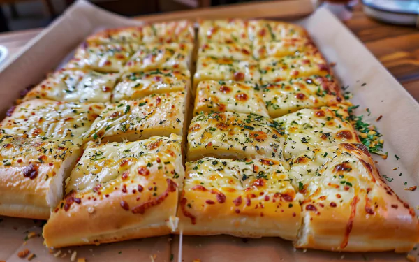 HD desktop wallpaper of freshly baked garlic bread sprinkled with herbs, cut into triangular pieces.