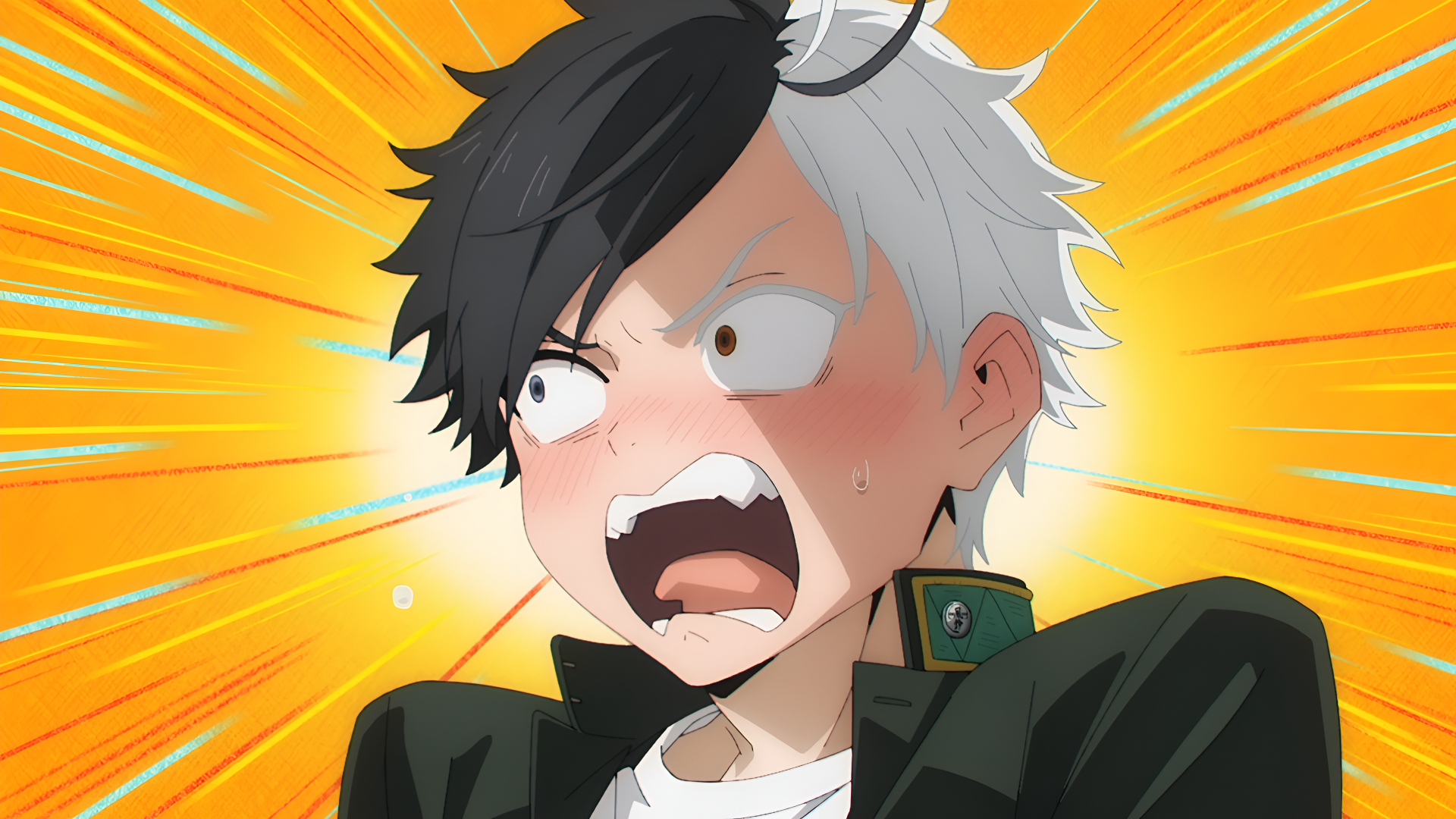 Anime-style 4K Ultra HD PC wallpaper featuring Haruka Sakura from Wind Breaker with a shocked expression and vibrant orange background.