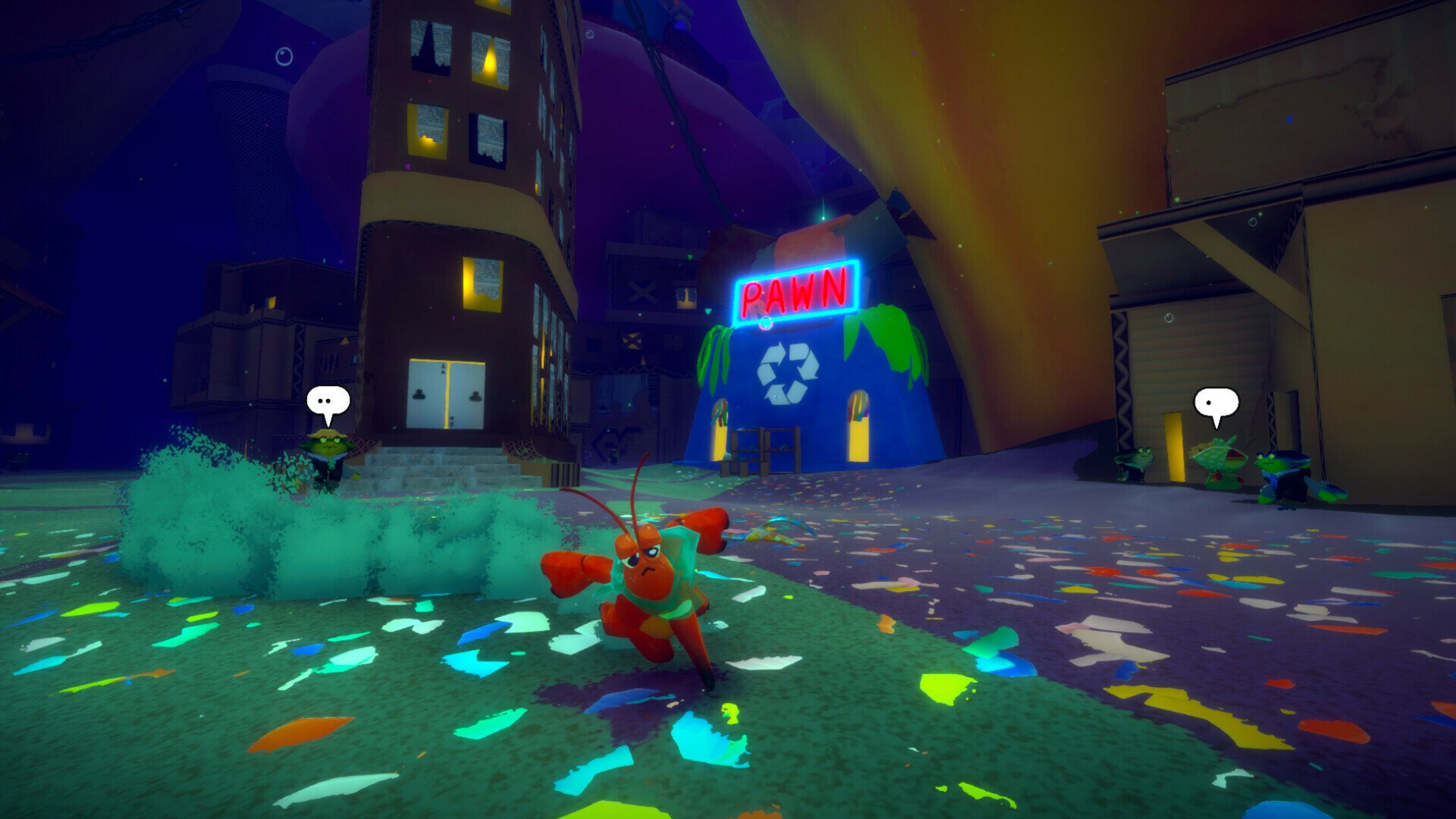HD desktop wallpaper from Another Crab's Treasure video game featuring a vibrant night scene with a crab character in a colorful environment.