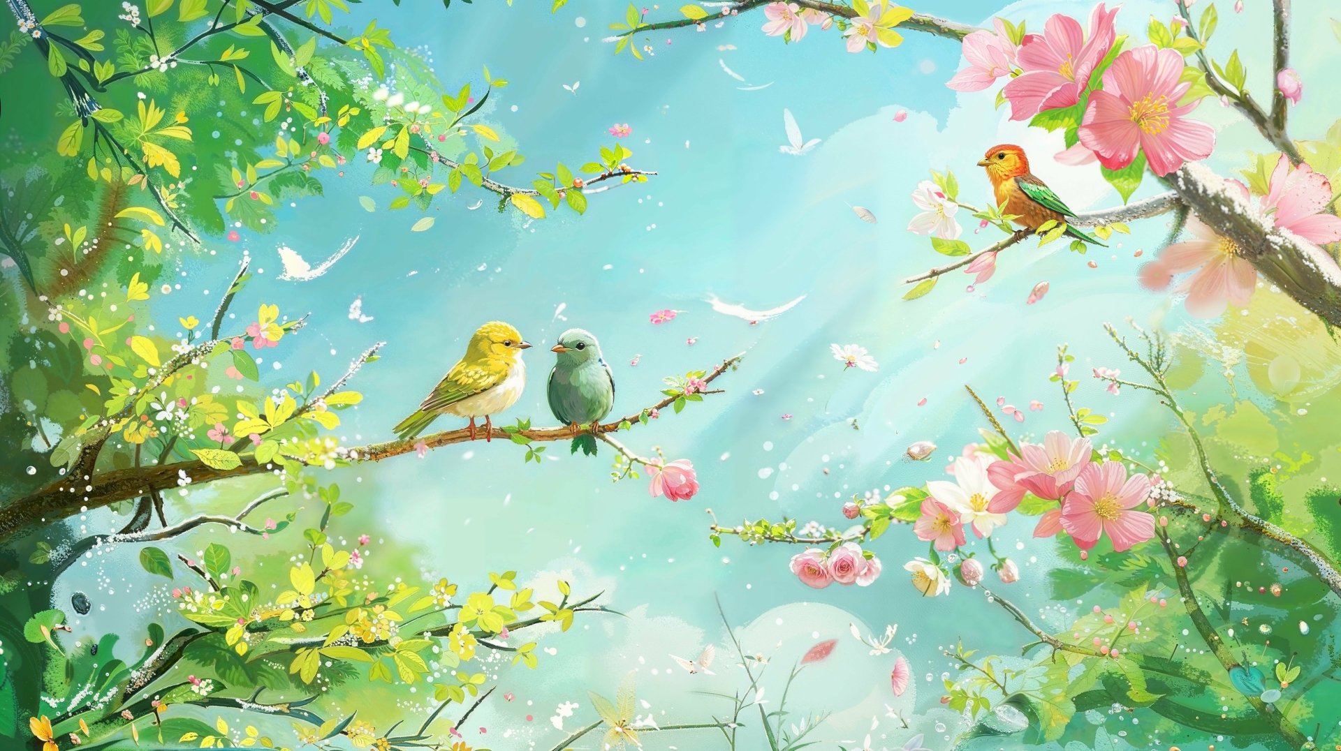 Spring Blossom \u0026 Birds 4K Ultra HD Wallpaper by Phaethon, image size:1920x1076