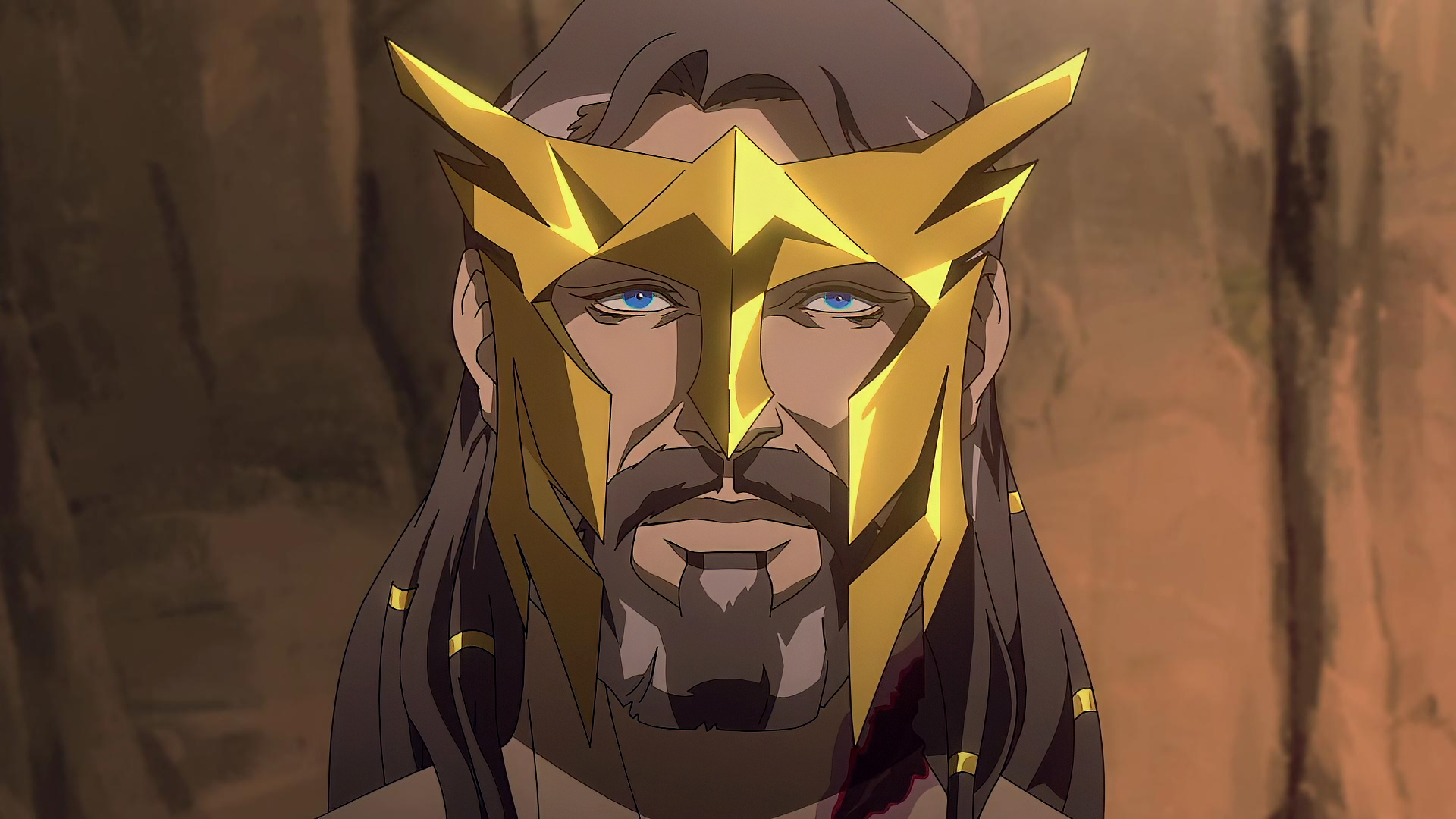 HD desktop wallpaper of Zeus from the anime Blood of Zeus, featuring him with a golden crown.