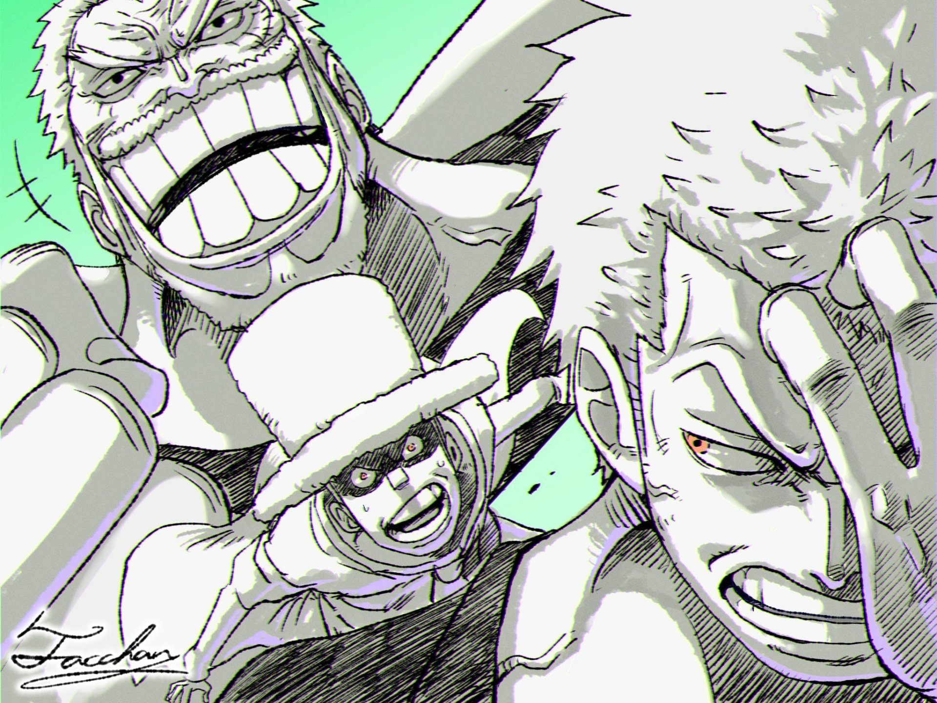 Download Anime One Piece Roronoa Zoro Monkey D. Garp Kaku (One Piece) HD Wallpaper