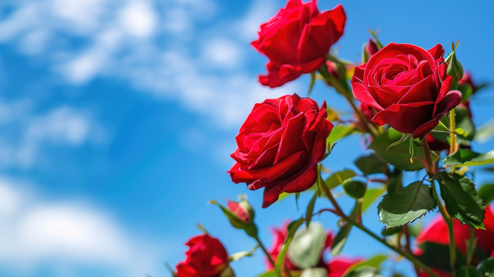 Red roses under blue sky by Samantha999