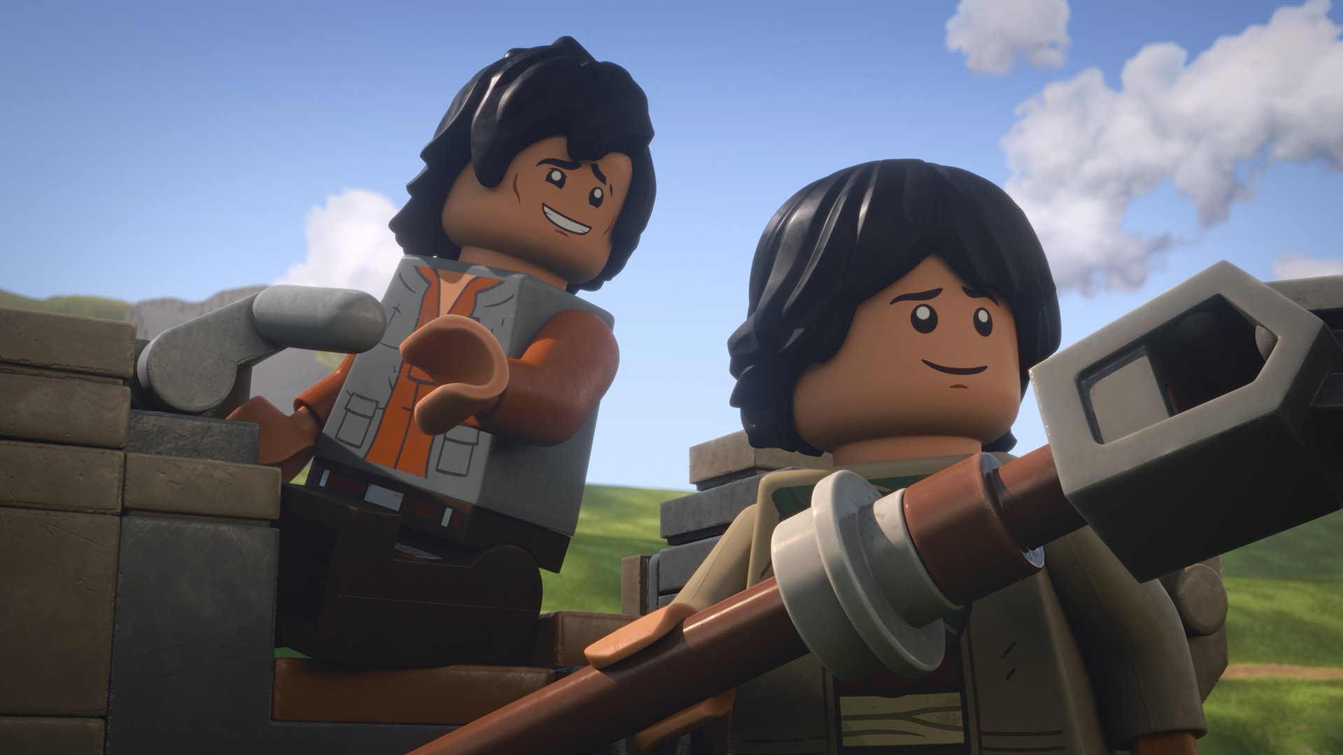 HD wallpaper from the TV show LEGO Star Wars: Rebuild the Galaxy featuring two LEGO characters against a scenic backdrop.